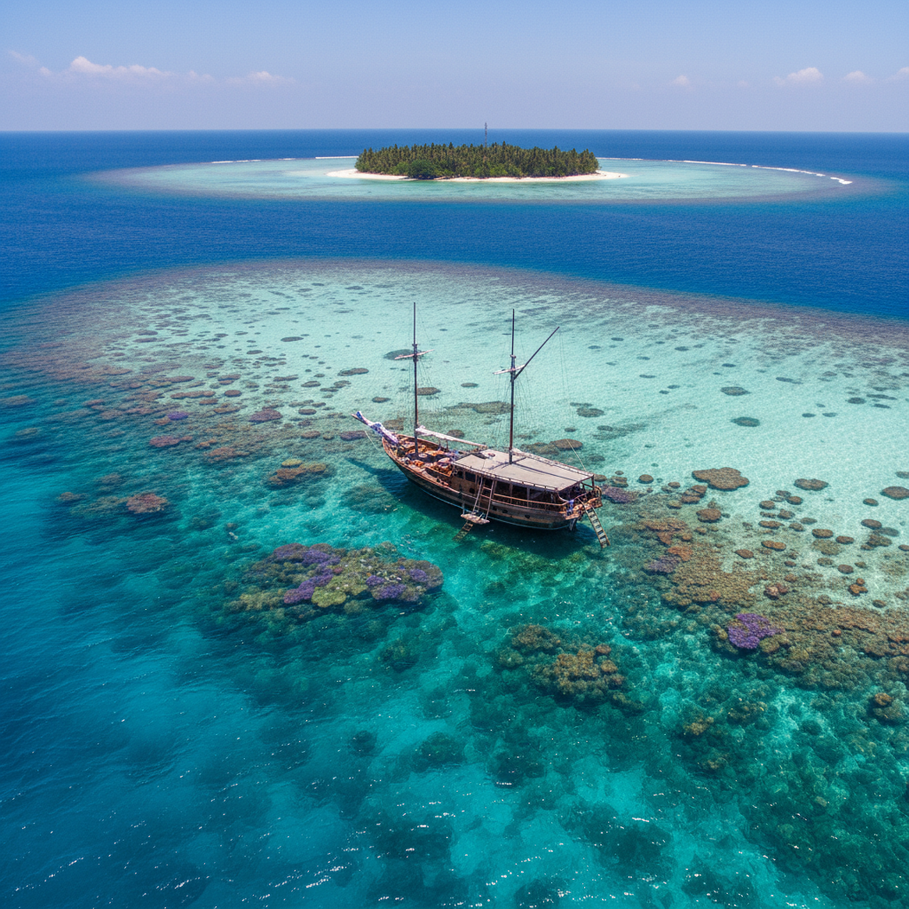Phinisi diving boat at Sangalaki reef